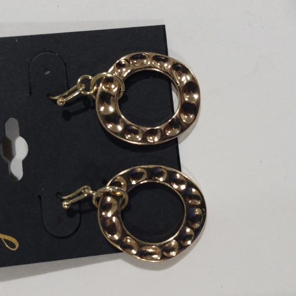 G by Gennaro Gold-Tone Textured Hoop Drop Earrings - Women's Fashion Jewelry - Picture 6 of 9